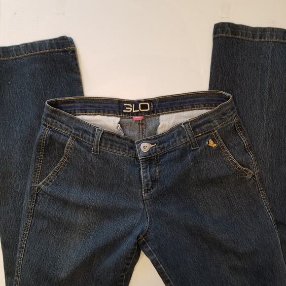 Glo Jeans by J Lo Mid Rise Straight Cut Slash Pockets Dark Rinse Juniors Size 9 - Picture 2 of 16